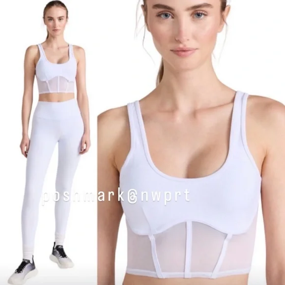 NWT 💯 Alo Yoga Airbrush Mesh Corset Top Bra Crop Tank White XS - Picture 2 of 9